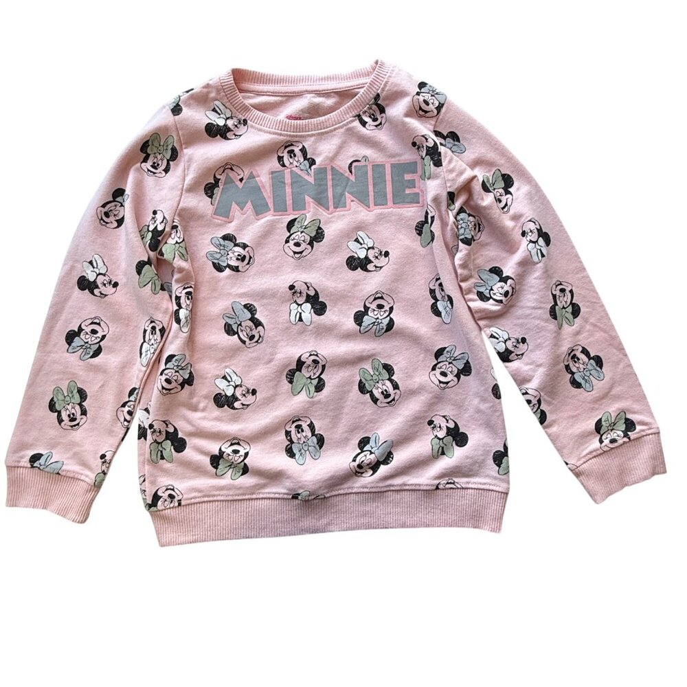 Disney Minnie Mouse Kids Sweatshirt Size 7 Pink & Gray Cotton Blend